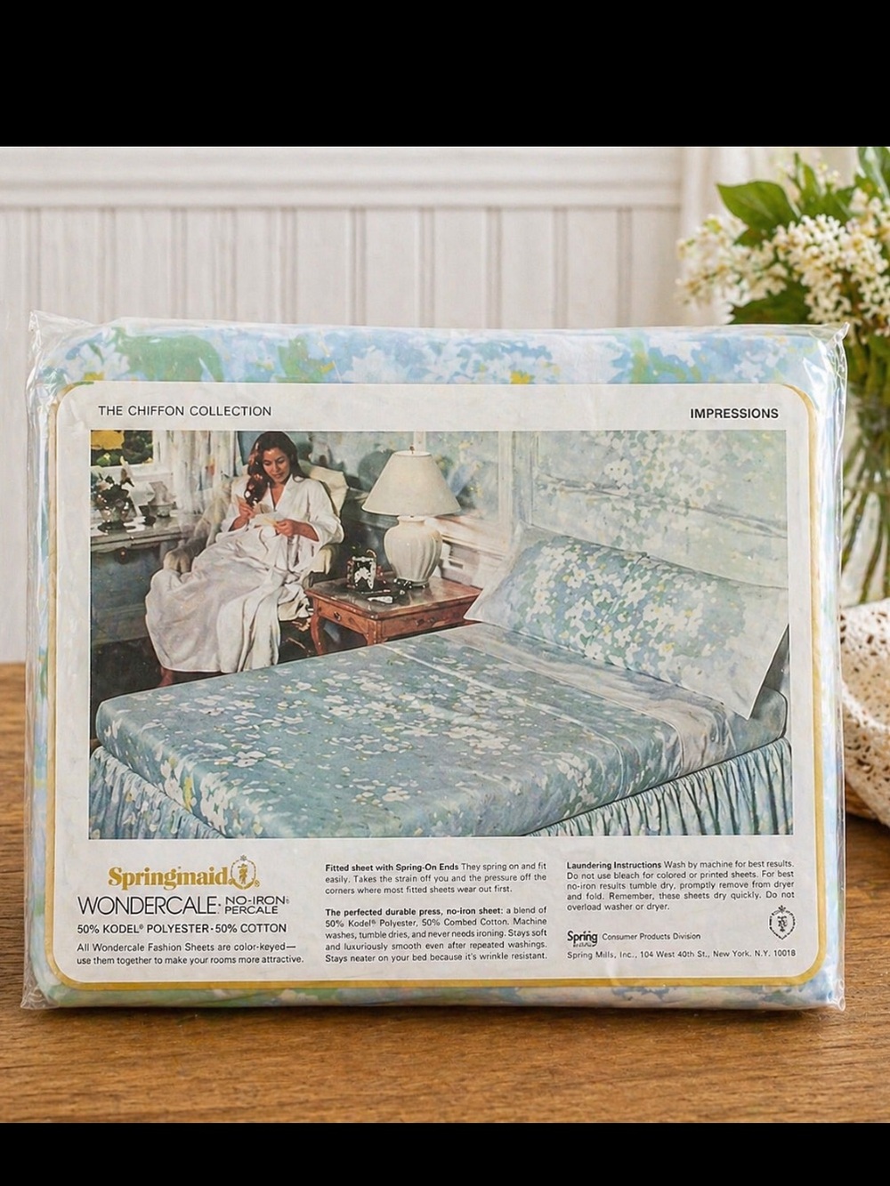 NWT Vintage Springmaid Wondercale Floral Fitted Sheet ONLY. New. Sz-Full Blue